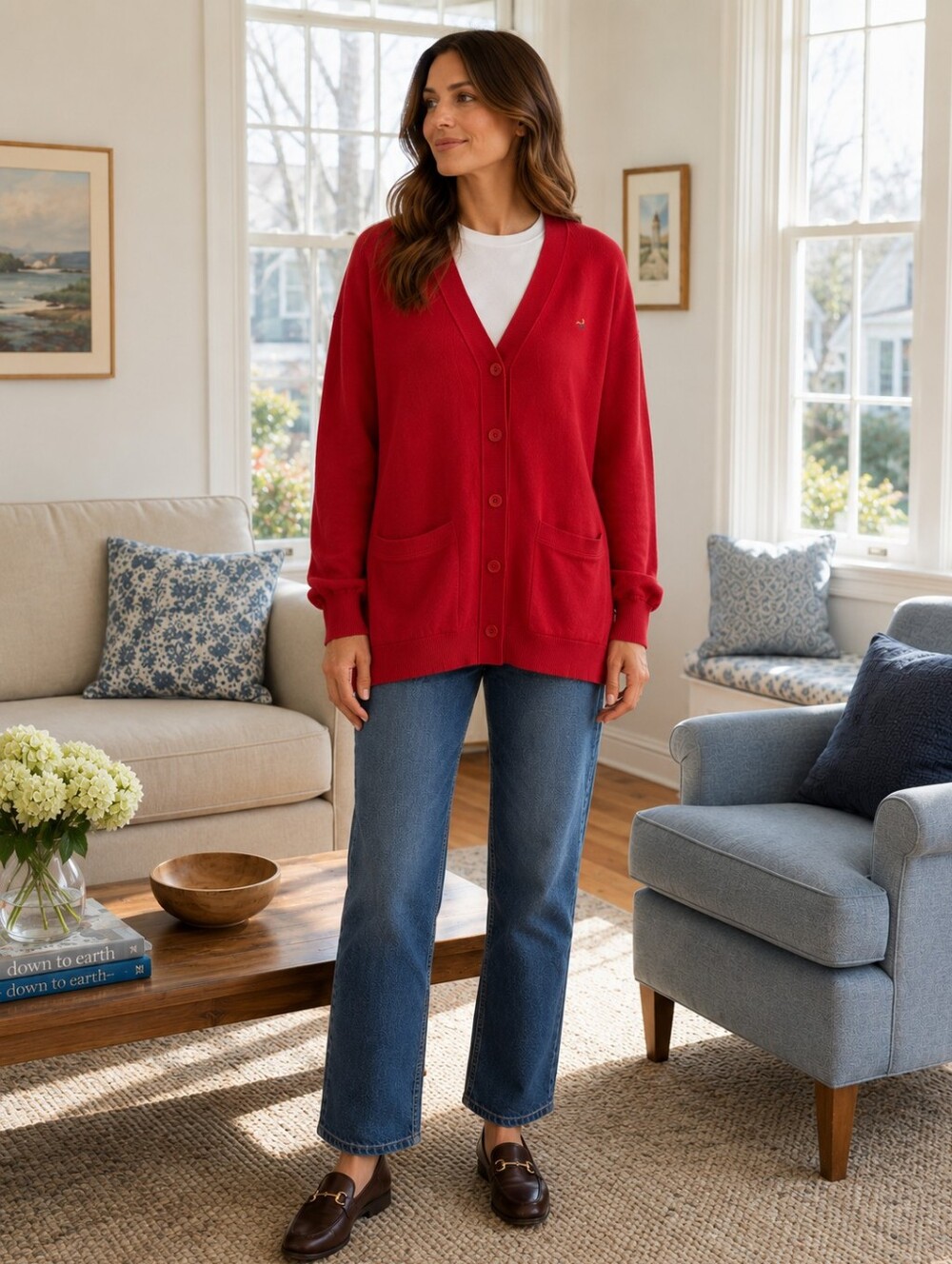 ∆- United Colors of Benetton 2-Pocketed Cotton Cardigan- Size: XL -Vintage Red